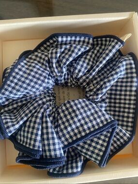 Sezane Navy Gingham Fabric Scrunchie